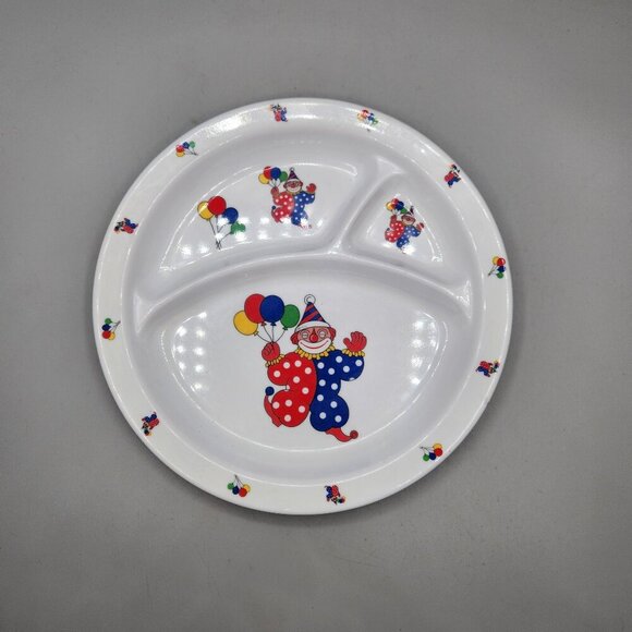 Vintage Melaware Baby Child Divided Melamine Plate Clown Balloons Birthday - Picture 1 of 4